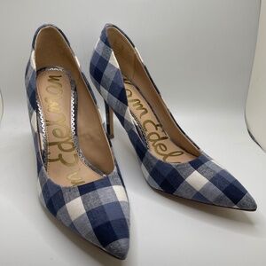 Sam Edelman Blue Plaid Pointed Toe Pump